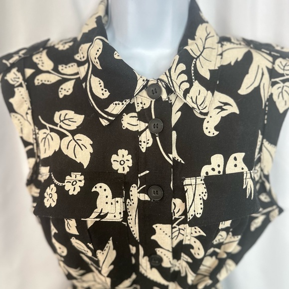 Rachel Zoe Black & Cream Floral Linen Blend Belted Romper Size 6 (1260) - Picture 8 of 17